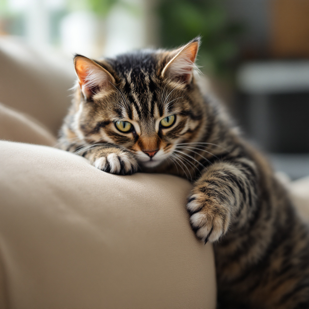 Katze zeigt warum kratzt Katze an Möbeln beim Kratzen am Sofa